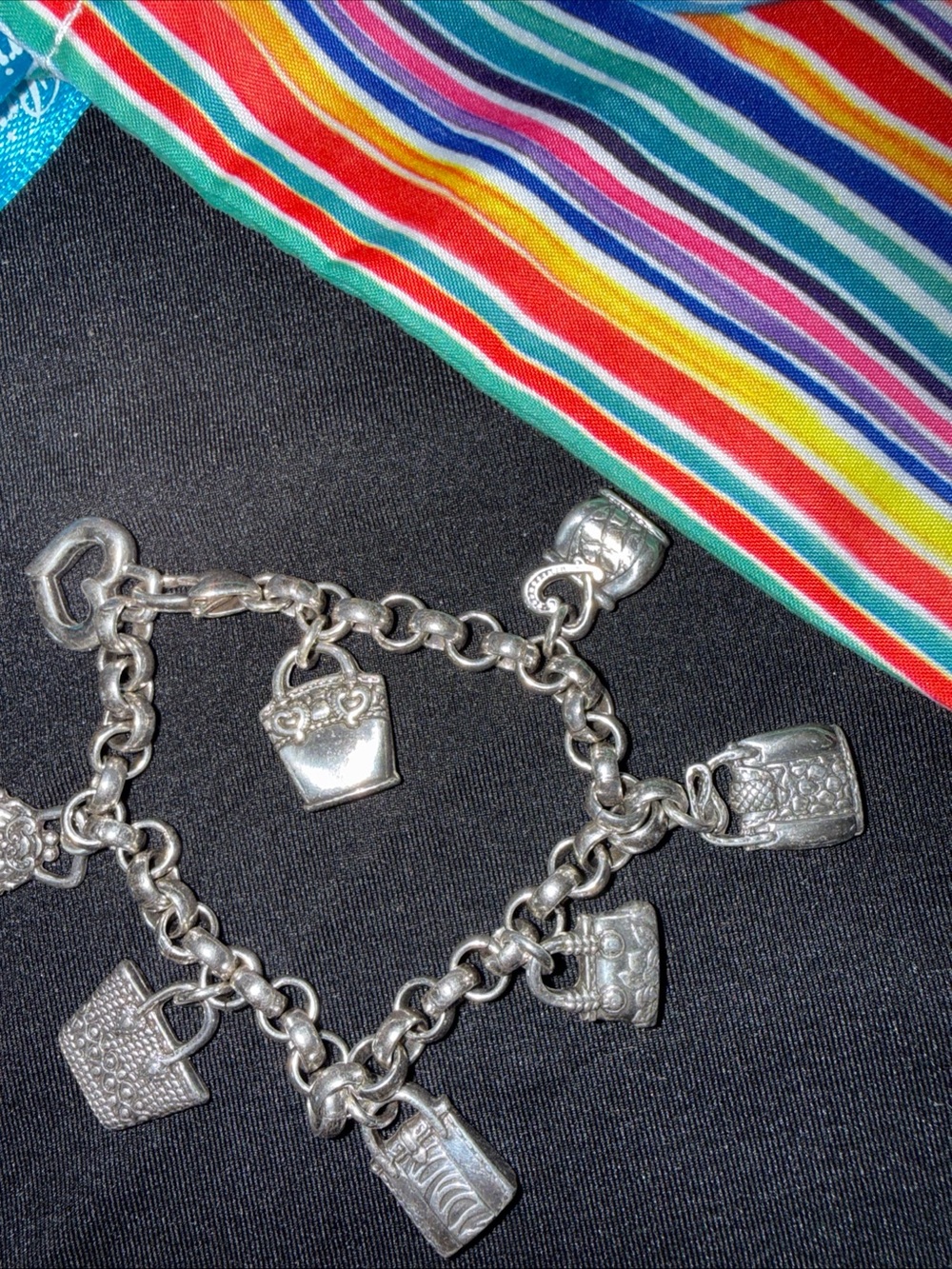 Brighton Silver-Tone Purse Charm Bracelet Baskets